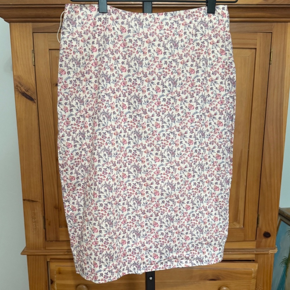 Antonio Melani Cotton Pencil Skirt Floral Ditsy Print 6 Cream Pink Cottagecore - Picture 2 of 7